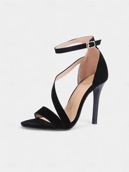 Sandals Stiletto High Open-Toe - Suede Red Women's Strappy