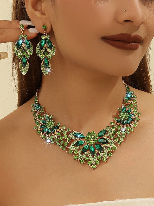 Jewelry Necklace Set Green – Crystal Statement Elegant