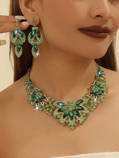 Jewelry Necklace Set Green – Crystal Statement Elegant