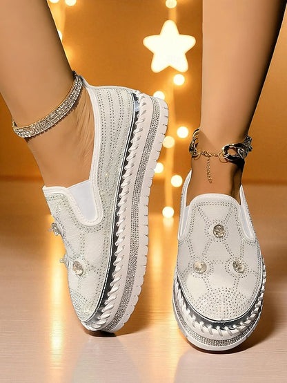 Rhinestone Red Platform Sneakers with Studs Slip-On Women's