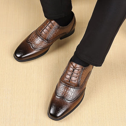 Crocodile Faux – Brown Oxford Pattern Leather Men's Shoes