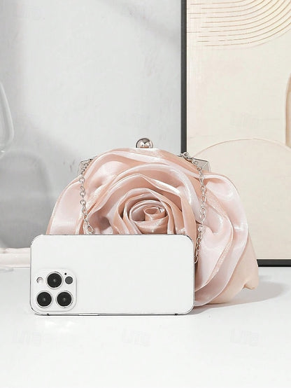 Satin Clutch Rose Women's – Flower Evening Purse Elegant