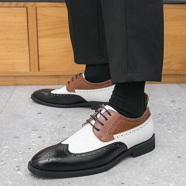 Brown with Men's Oxford and Shoes White Wingtip