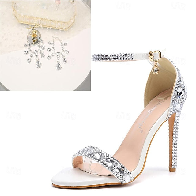 Matching Ankle with Rhinestone Stiletto Women's Green Heels