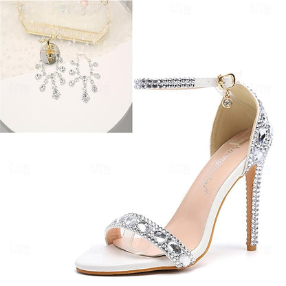 Matching Ankle with Rhinestone Stiletto Women's Green Heels