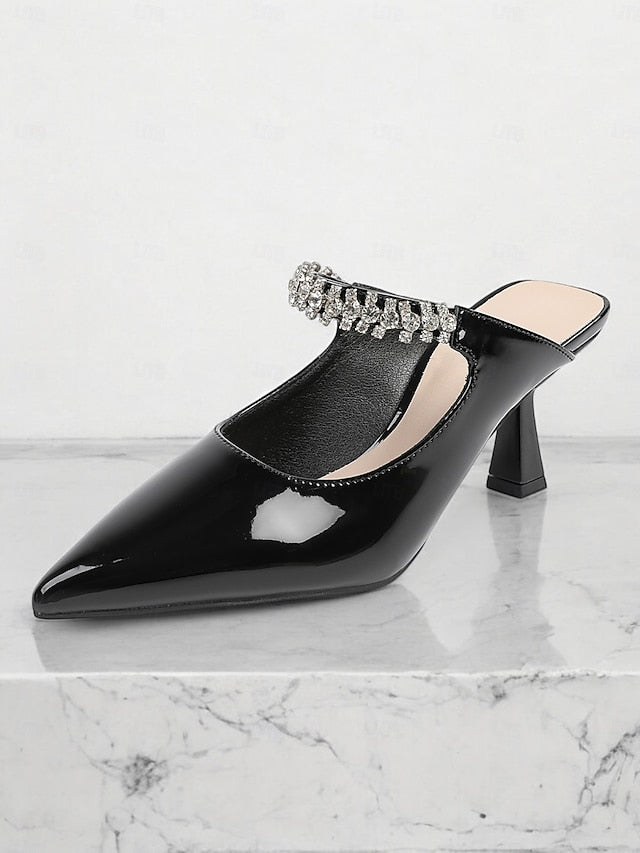 Pointed-Toe Rhinestone Slip-On Embellished Women's Heeled