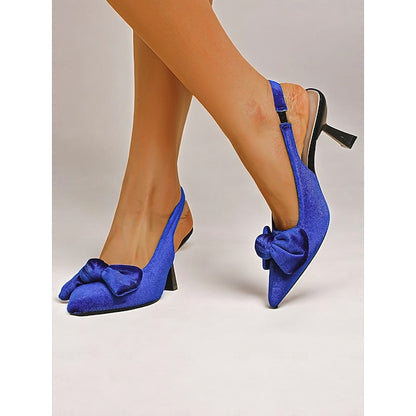 Bow Toe Blue Slingback with Pointed Women's Velvet Heels