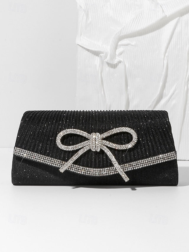 with Accent Rhinestone Clutch Purse Bow Glitter Blue