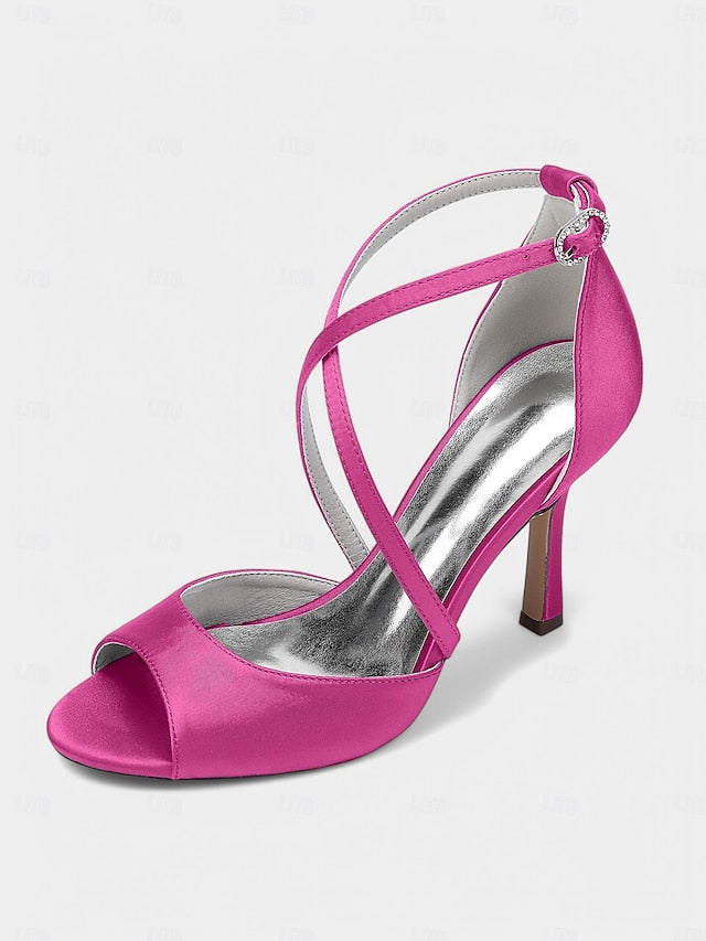 Cross-Strap Satin Peep-Toe Heels Elegant Women's White –