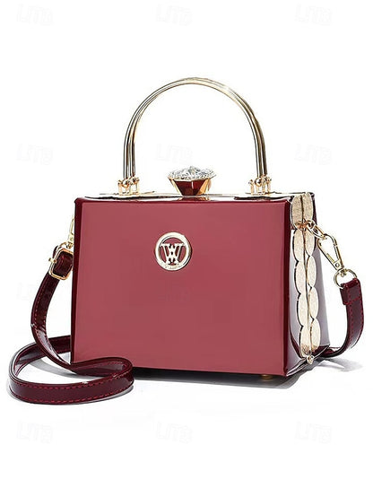Evening Burgundy with Handbag Patent Leather Gold Women's