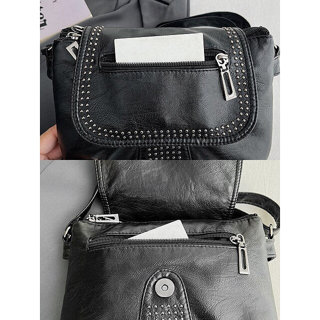 with Faux Bag Women's Leather Brown Crossbody Studded