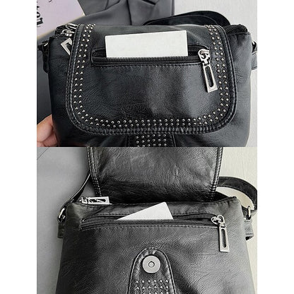 with Faux Bag Women's Leather Brown Crossbody Studded