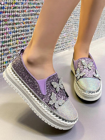 Platform Glitter Women's Slip-On Purple Sneakers with