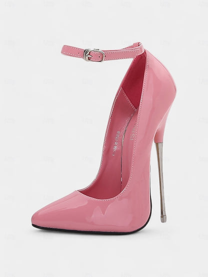 Strap Ankle Patent Stiletto with Women's Leather Heels Red