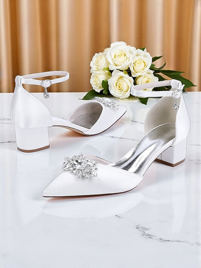 Satin Women's Shoes with Heel Burgundy Block Wedding