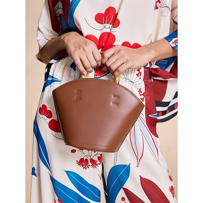 Bamboo with Leather Bag Handle Women's Bucket Brown