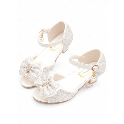 Glitter Purple Bow Accent Pearl Girls' Sandals with