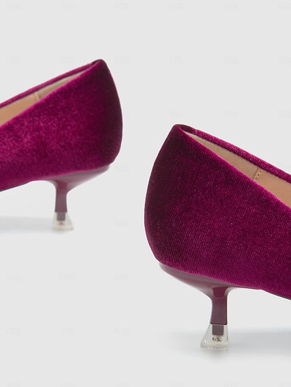 Bow Velvet Heel Women's Kitten - Burgundy with Pumps Pearl