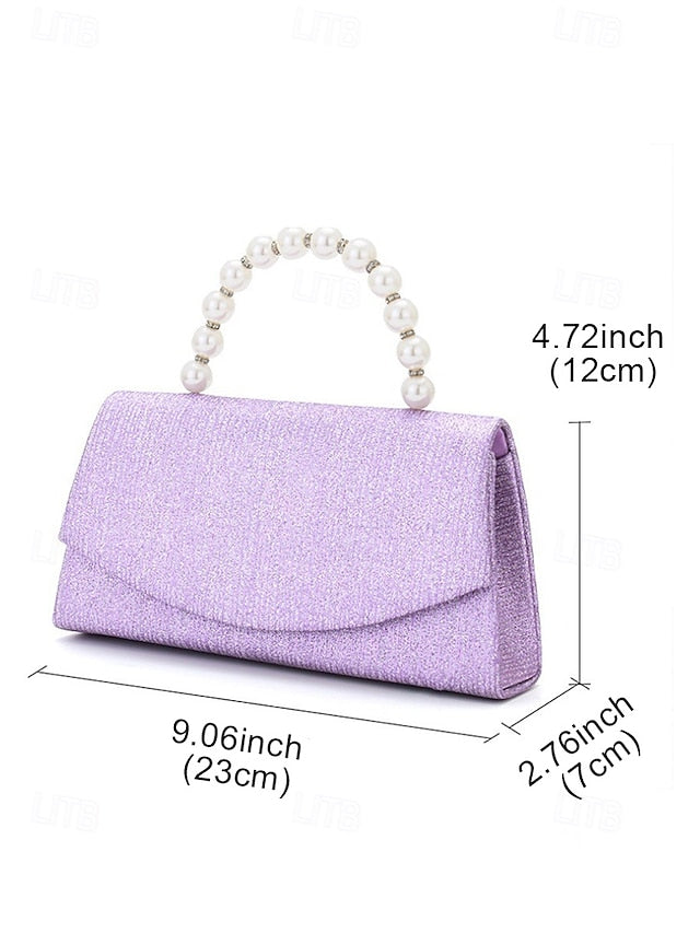 Handle Bag with Women's Pearl – Glitter Purple Clutch