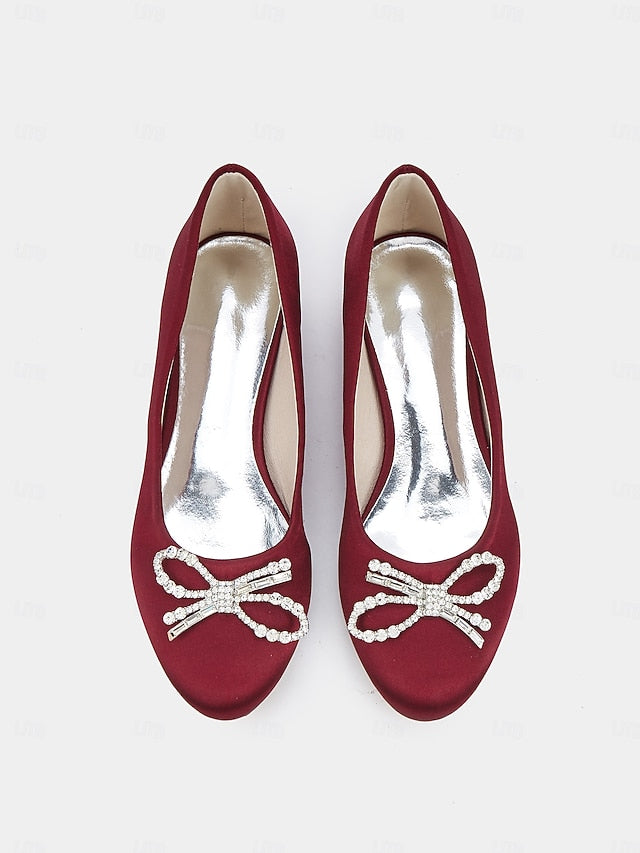 Rhinestone Women's Bow Round-Toe Flats Embellished -