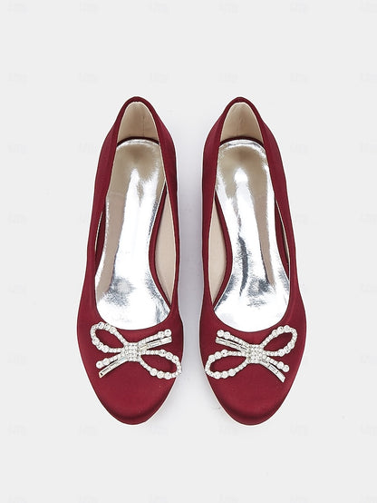 Rhinestone Women's Bow Round-Toe Flats Embellished -