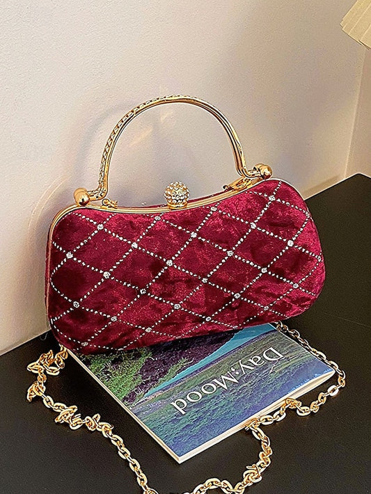 - Women's with Accents Quilted Velvet Diamond Purse Evening