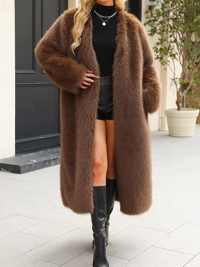 Coat Faux Warm Fur Furs Comfortable Women's