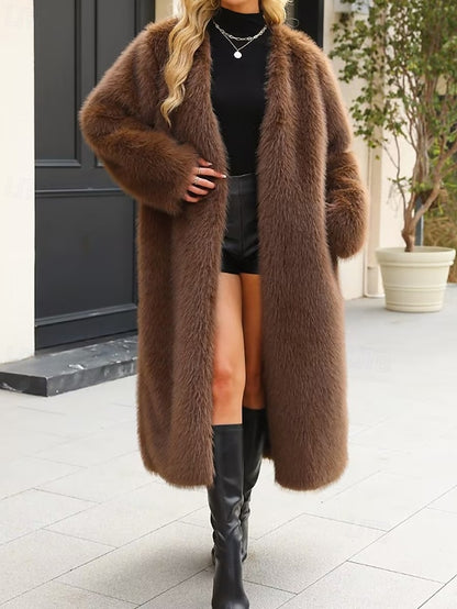 Coat Faux Warm Fur Furs Comfortable Women's