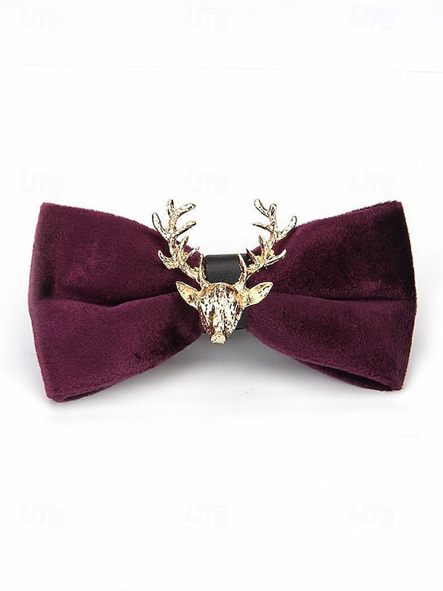 Tie Head Pin Gold Bow with Velvet Deer Men's