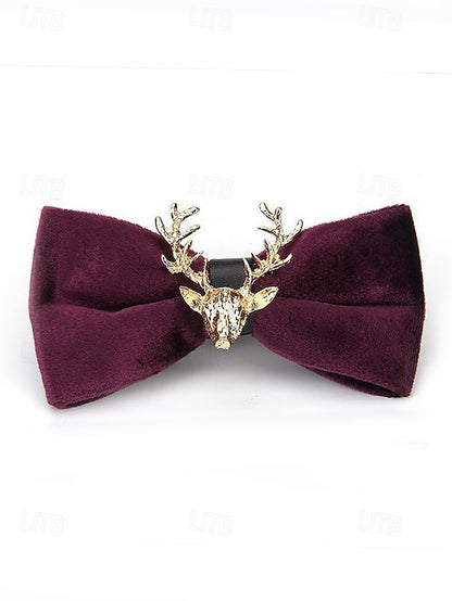 Tie Head Pin Gold Bow with Velvet Deer Men's
