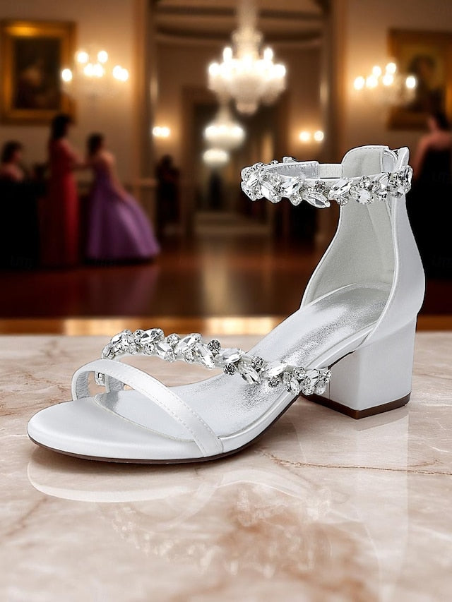 Sandals Crystal - Women's Heel Block Satin Purple