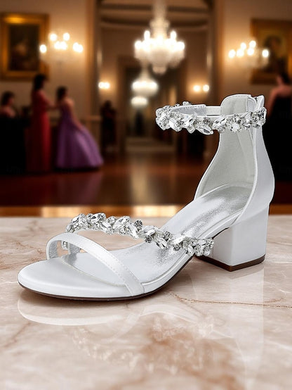 Sandals Crystal - Women's Heel Block Satin Purple