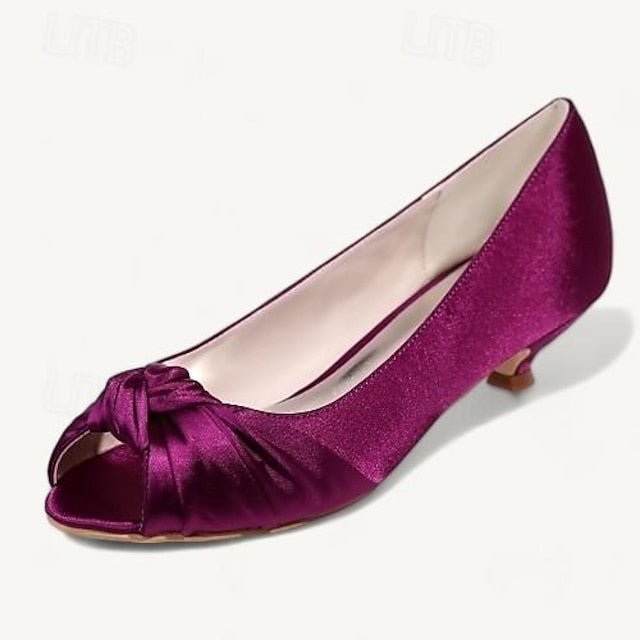 Pink - Heels Elegant Peep-Toe Blush Kitten Women's Satin
