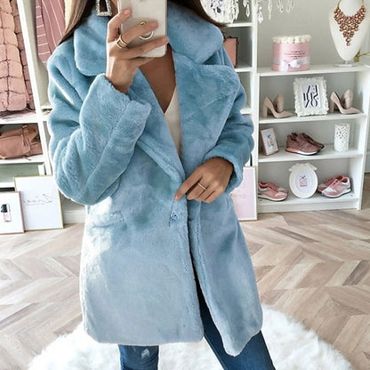 Women's Comfortable Faux Warm Coat Fur Pocket Casual