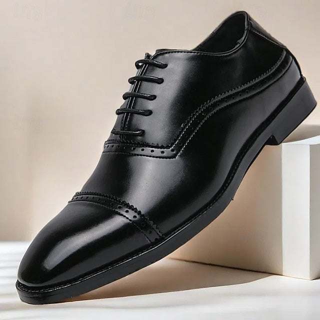 Leather Shoes Oxford Brown Faux Brogue Men's – Classic