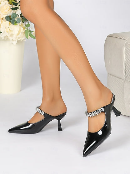Pointed-Toe Rhinestone Slip-On Embellished Women's Heeled