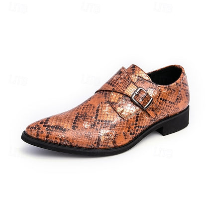 Men Strap Formal for Monk Shoes – Classic Snake Brown Print