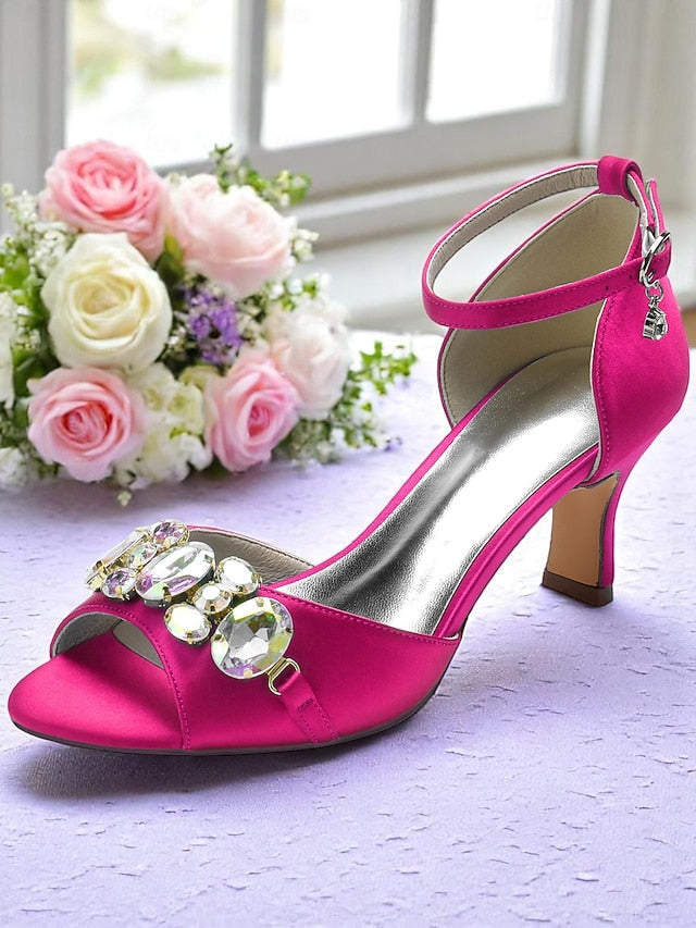 Ankle Heels and Open Satin Women's Strap Black with Toe