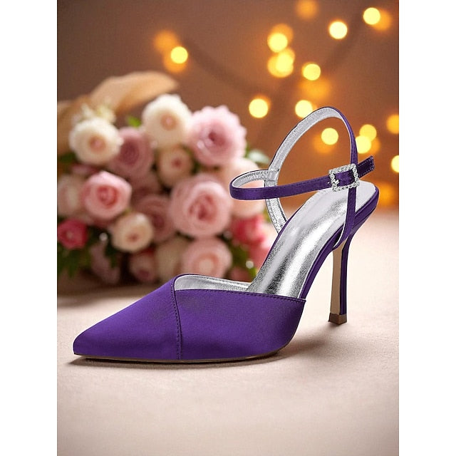 Ankle Heels Strap Satin Green Women's - with Stiletto