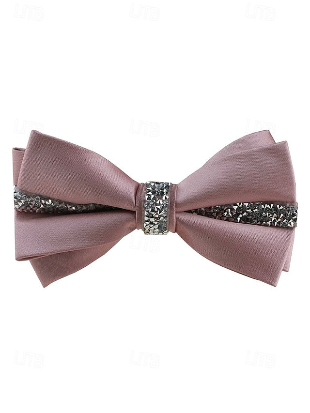 – Crystal Embellishment with Tie Elegant Satin Bow Burgundy