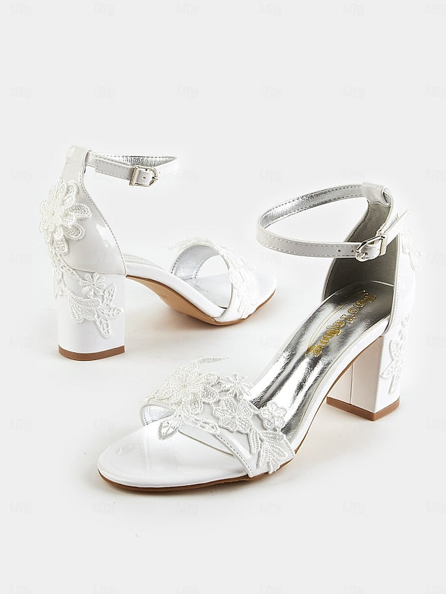 Open-Toe Heels Ankle with - Lace Women White Bridal Strap for
