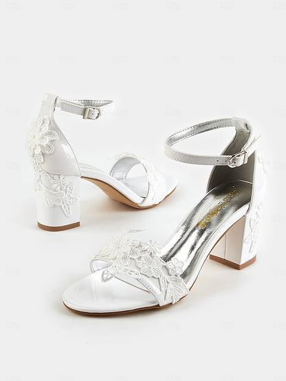 Open-Toe Heels Ankle with - Lace Women White Bridal Strap for