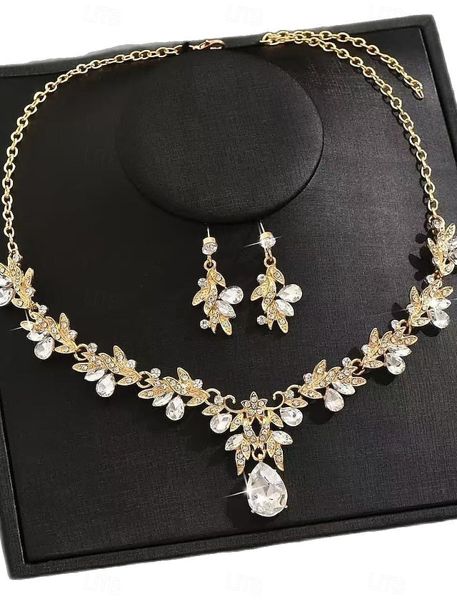 Rhinestone - Jewelry Set with Pendant Gold Women's Teardrop