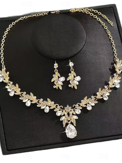 Rhinestone - Jewelry Set with Pendant Gold Women's Teardrop