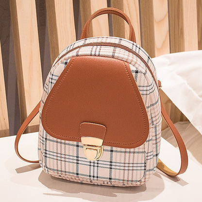 Leather Backpack Mini Buckle – with and Stylish Plaid Flap