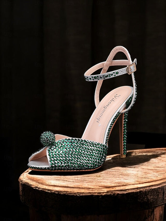 Stiletto Embellished Sandals with Rhinestone Heel Women's