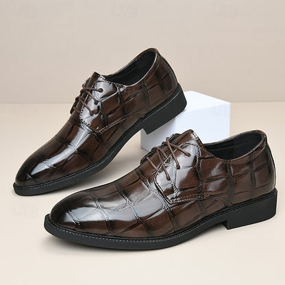 Leather Crocodile-Pattern Shoes Men's Brown