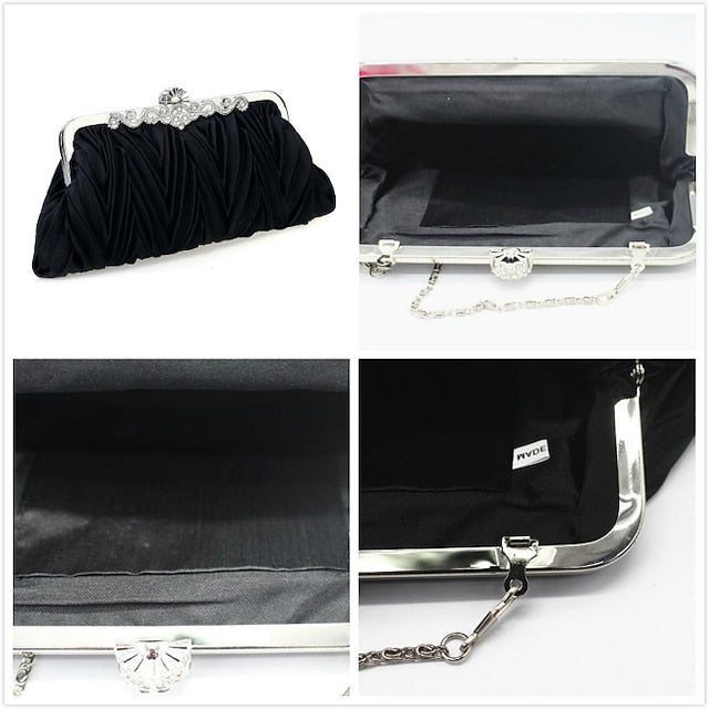 – Pleated Women's Clutch Elegant White Evening Satin