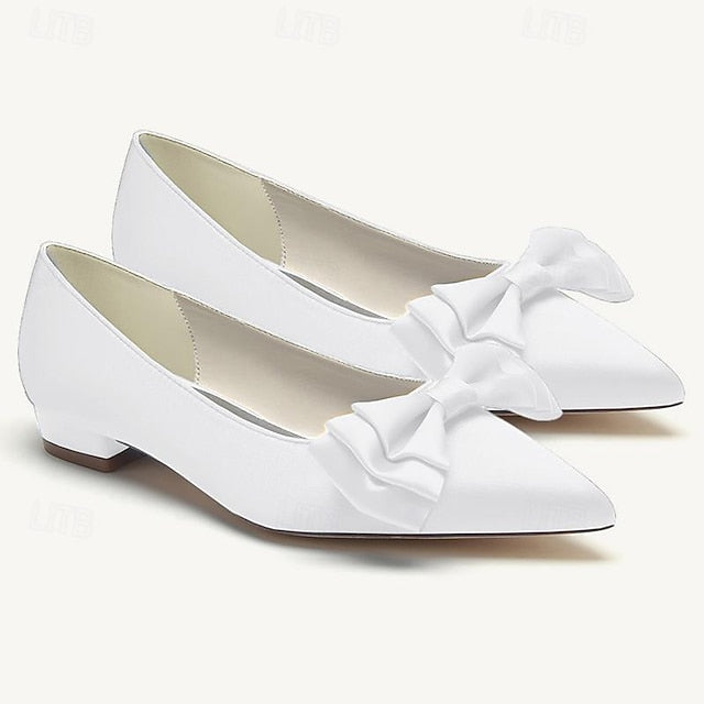 Flats Women's Bowknot Shoes Party Low Wedding Heel Pointed