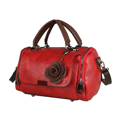 Vintage-Style Floral Handbag Women's Faux with Leather